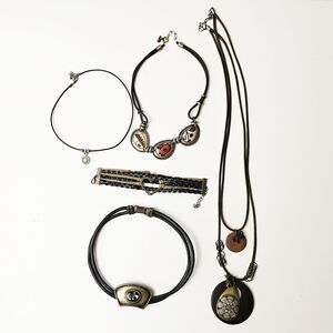 Rustic Boho Jewelry Bundle Necklaces and Bracelet Bundle of 5 Bronze Tone